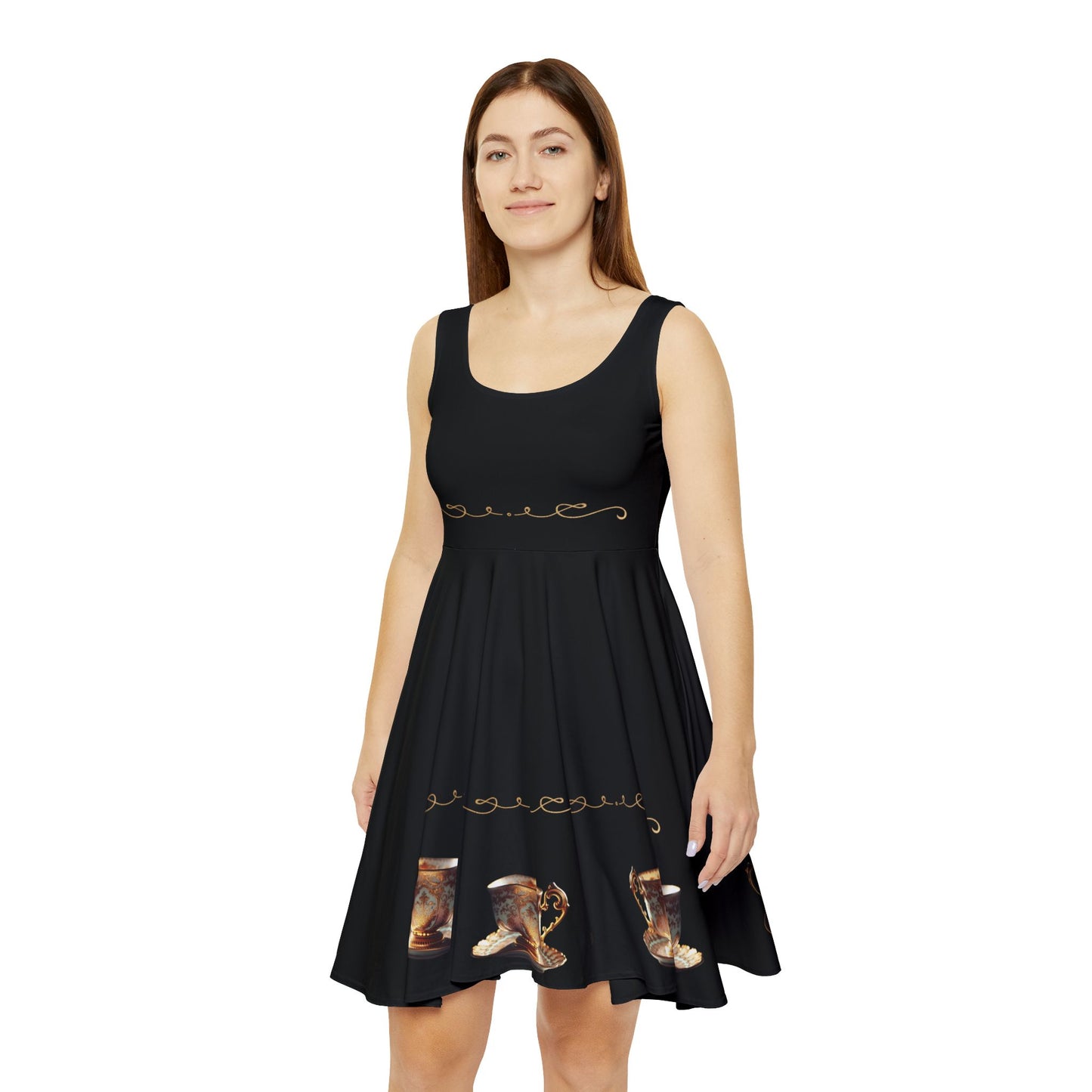 Gold Victorian Teacup Skater Dress