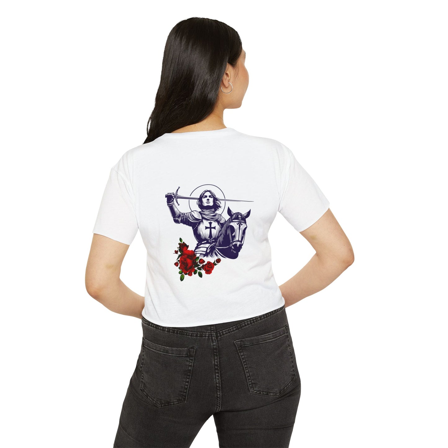 Destiny Crop Top - Women's Festival Tee with Joan of Arc Design
