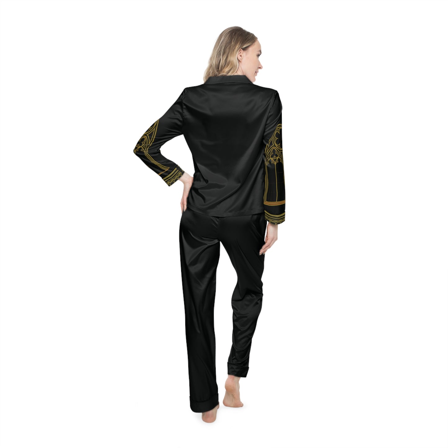 Satin Pajama Set - Noir Cathedral with Rose Window Pocket
