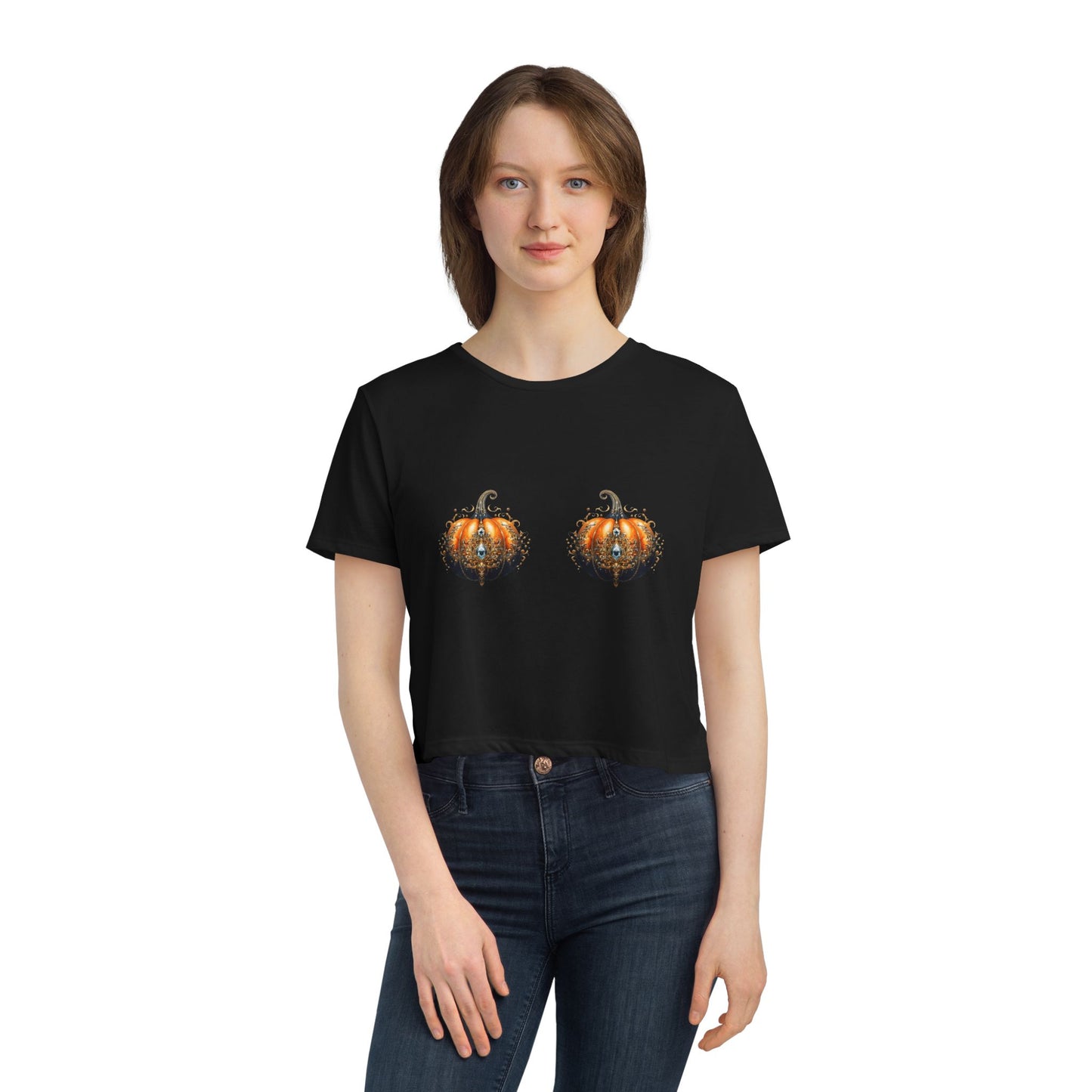 Pumpkin Bra Flowy Cropped Tee for Women