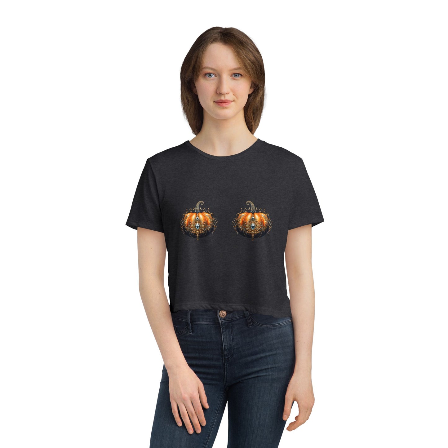 Pumpkin Bra Flowy Cropped Tee for Women