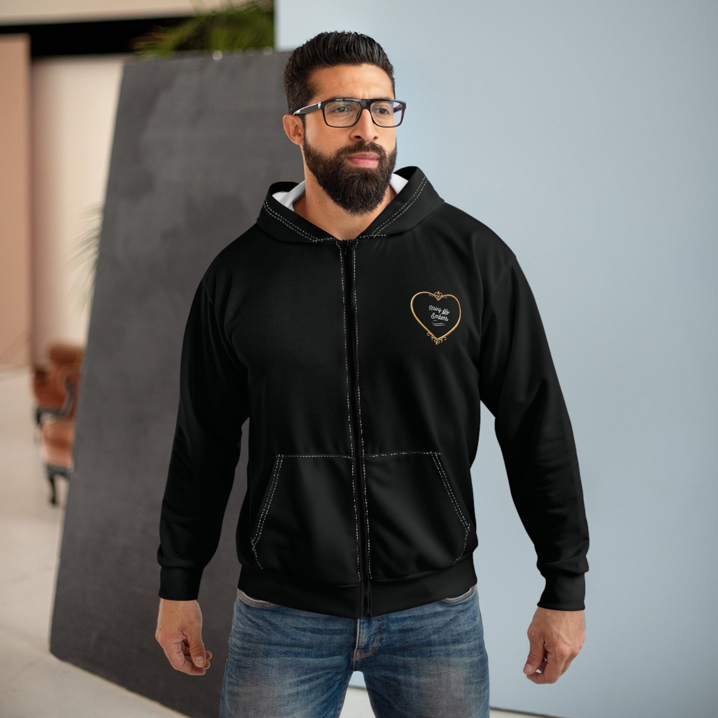 The Lovers Tarot Zip Hoodie — Gothic Heart Card Graphic Zip-Up