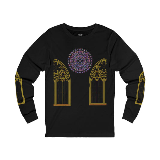 Cathedral Long Sleeve Tee with Rose Window (WITH GOLD CROSS)