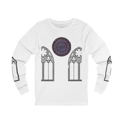 Cathedral Long Sleeve Tee with Rose Window (WITH GOLD CROSS)