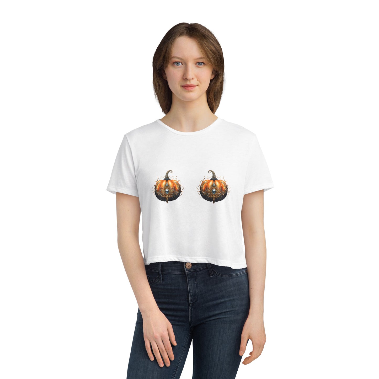 Pumpkin Bra Flowy Cropped Tee for Women
