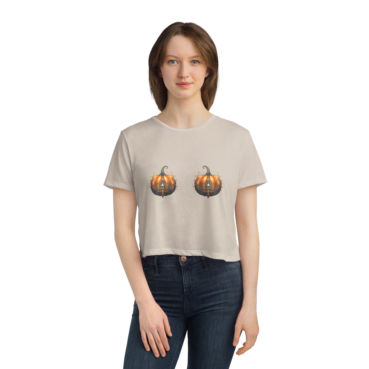 Pumpkin Bra Flowy Cropped Tee for Women