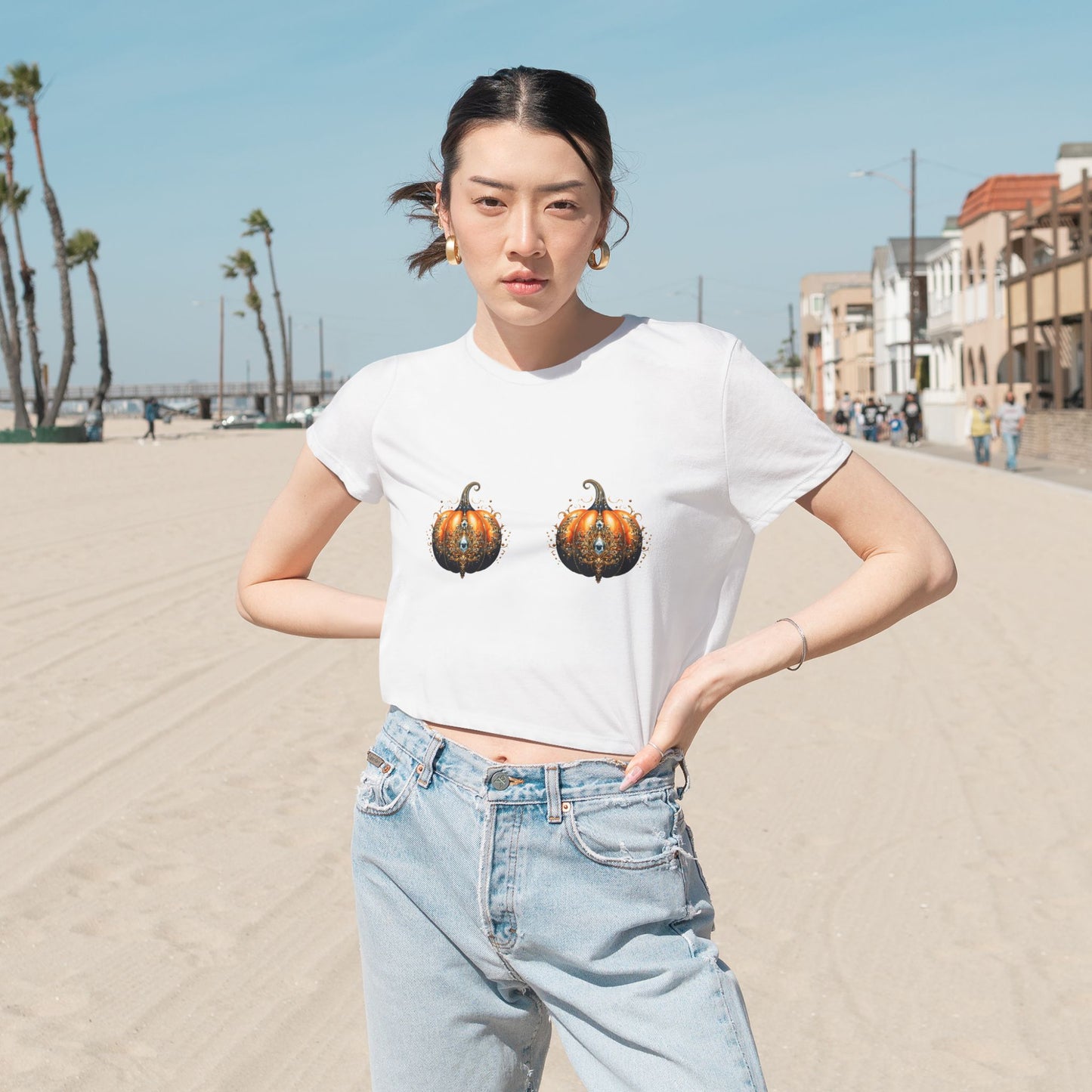 Pumpkin Bra Flowy Cropped Tee for Women
