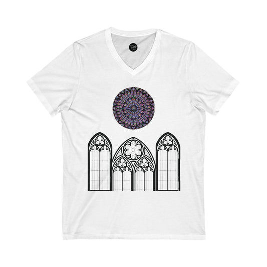 V-Neck Tee Resurrection Cathedral Design (WITH GOLD CROSS)