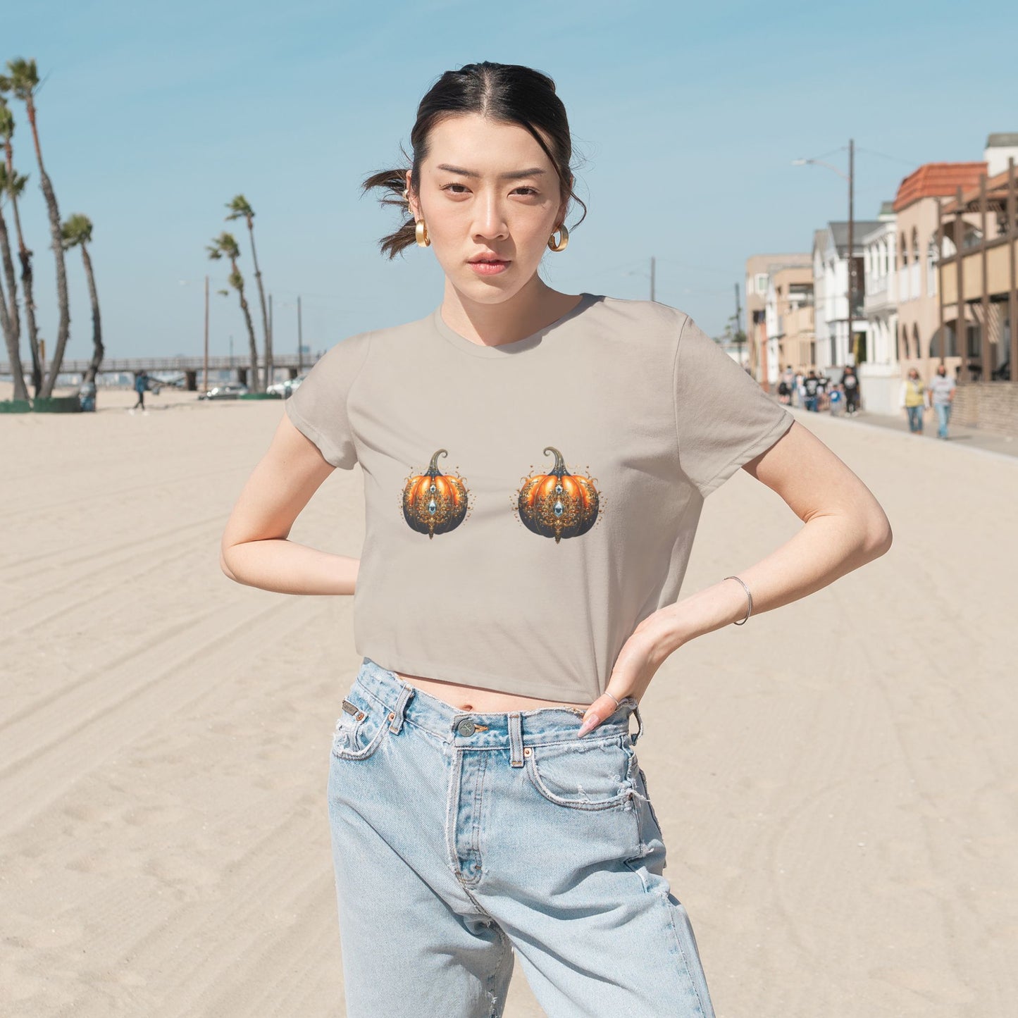 Pumpkin Bra Flowy Cropped Tee for Women