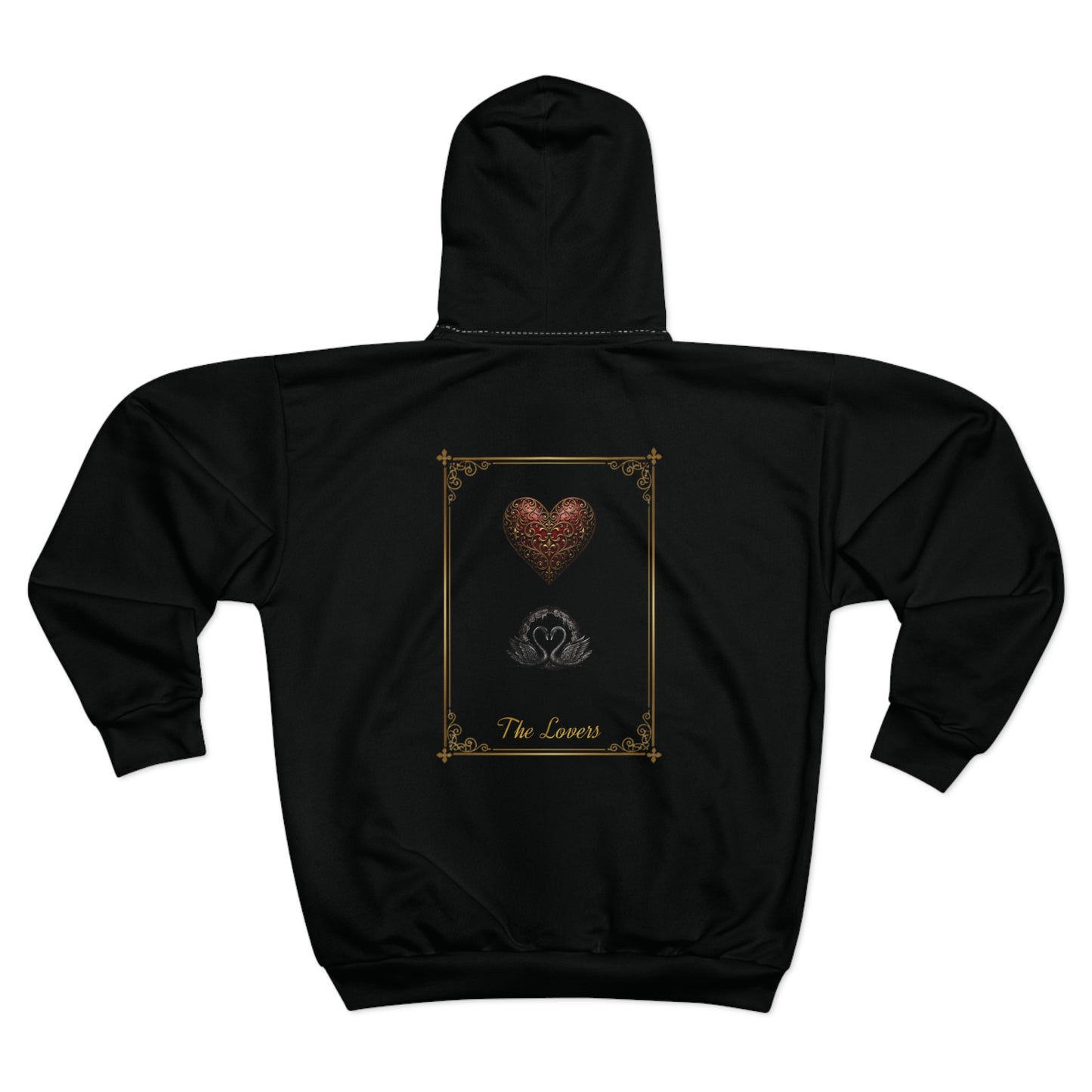 The Lovers Tarot Zip Hoodie — Gothic Heart Card Graphic Zip-Up