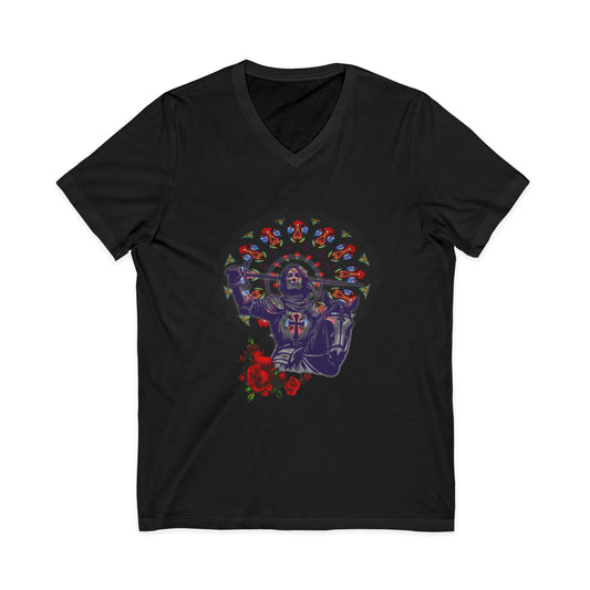 V-Neck Tee Joan of Arc Rose Window Inspired