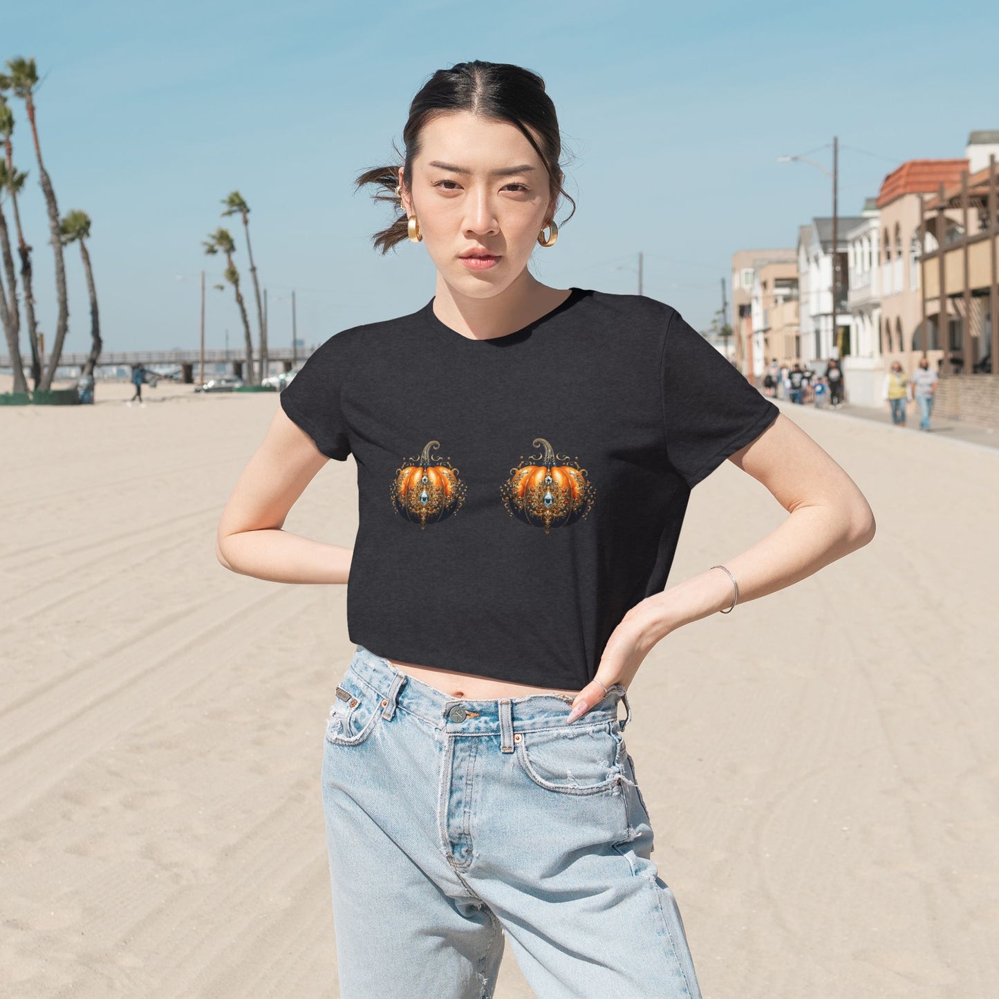 Pumpkin Bra Flowy Cropped Tee for Women