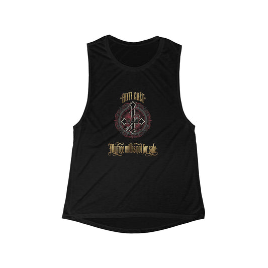 Women's Black Muscle Tank — 'My Soul Is Not For Sale' Gothic Cross Graphic