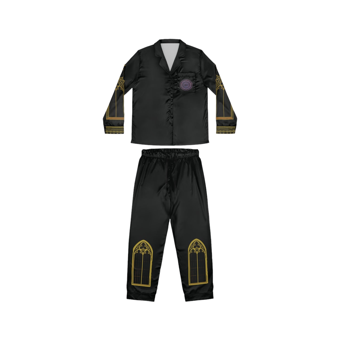 Satin Pajama Set - Noir Cathedral with Rose Window Pocket