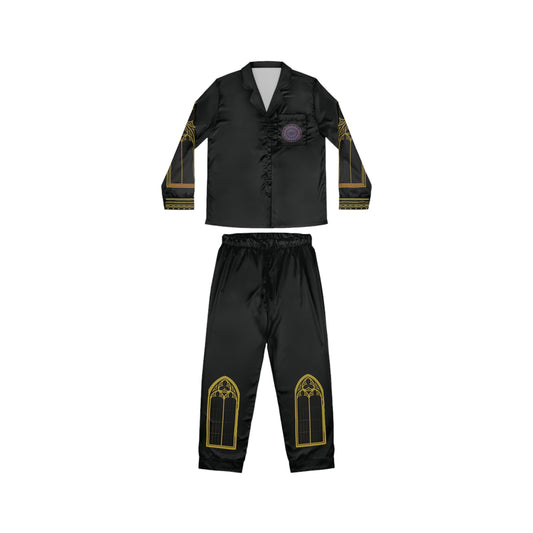 Satin Pajama Set - Noir Cathedral with Rose Window Pocket