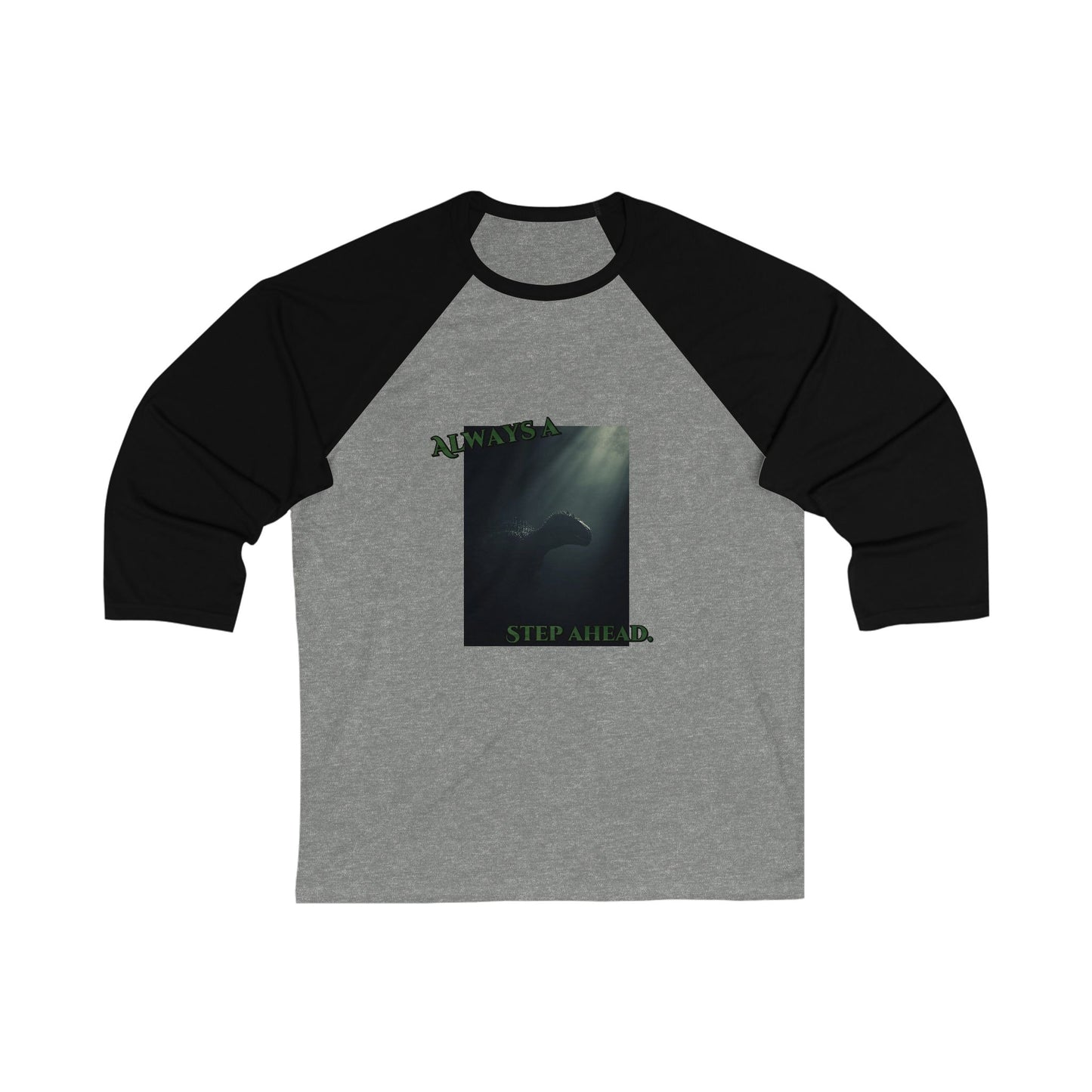 Spinosaurus Hunt Baseball Tee — Dino Raglan 3/4 Sleeve