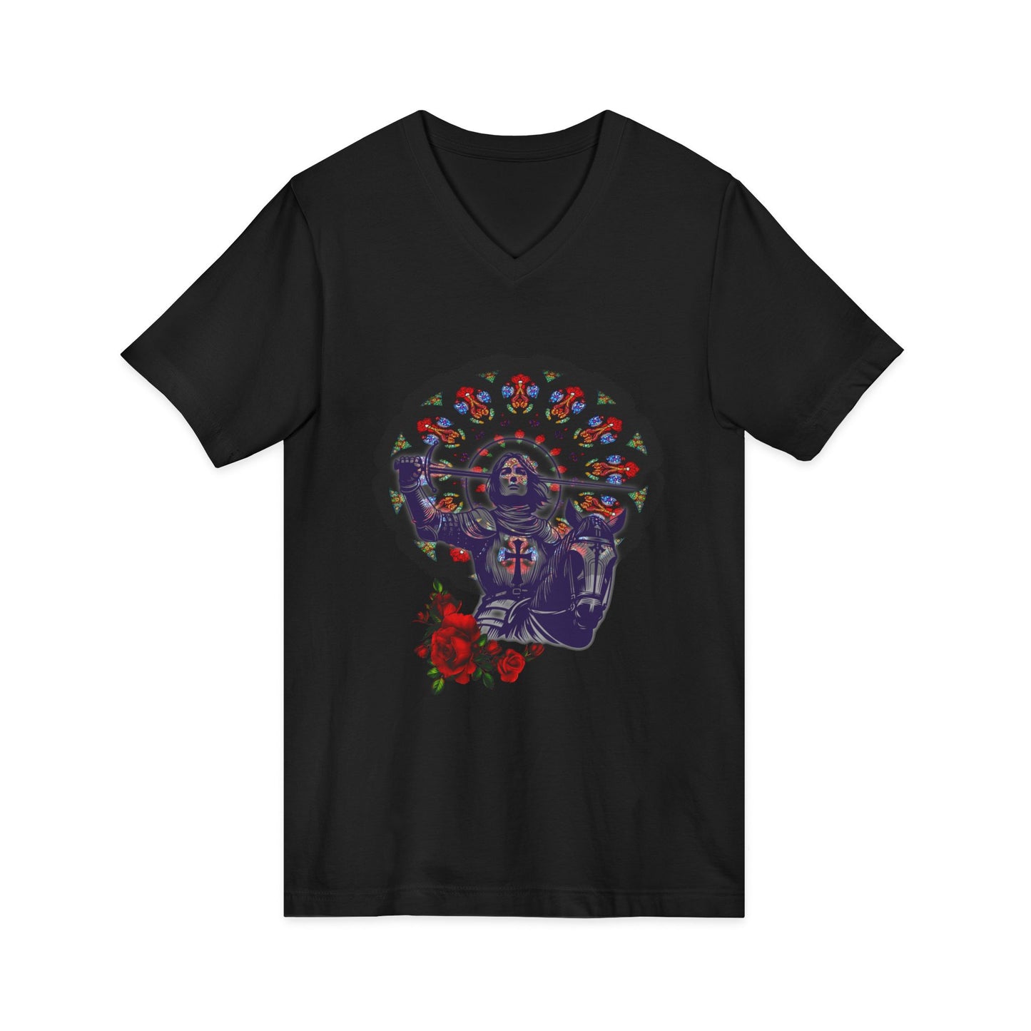 V-Neck Tee Joan of Arc Rose Window Inspired